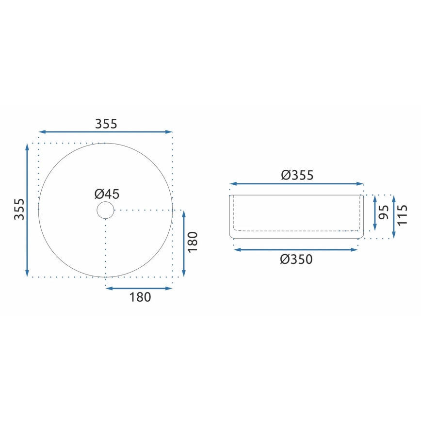 REA-U9670 - Tvättställ för bänkskiva CRISTAL Ø 35,5 cm, klarglas