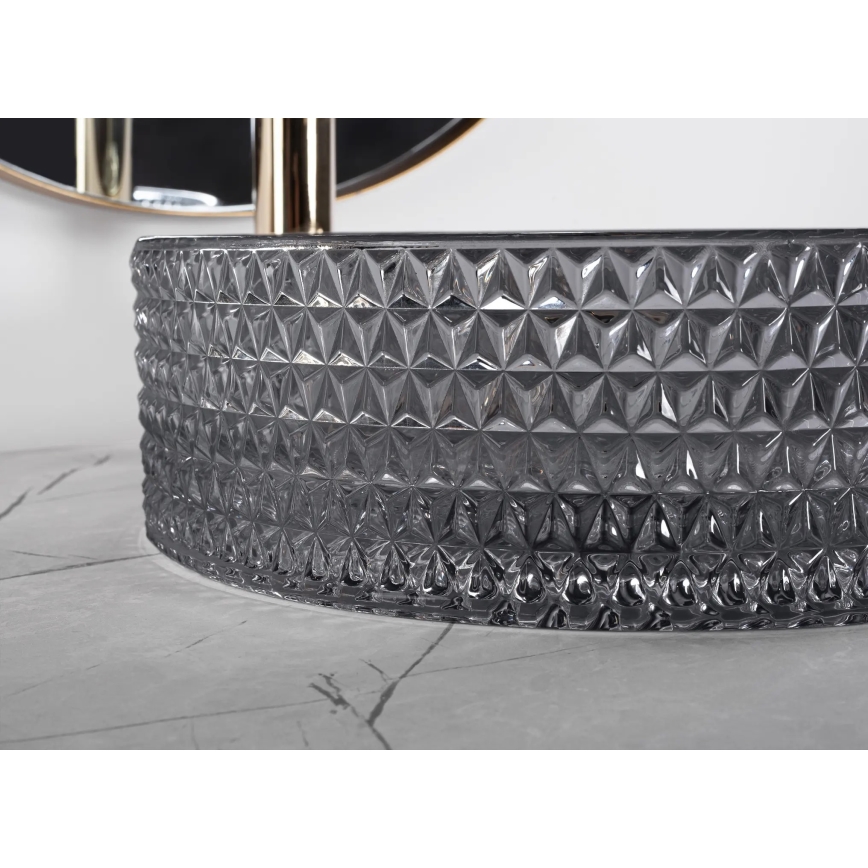 REA-U9671 - Handfat för bänkskiva CRISTAL Ø 35,5 cm, glas/rökgrå