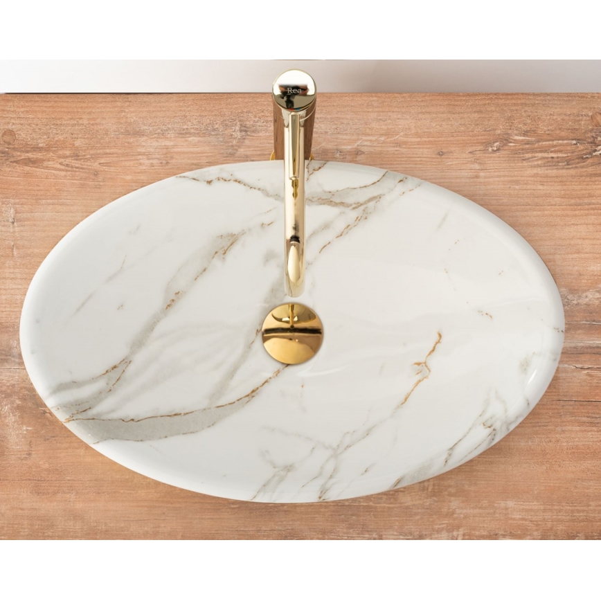 REA-U9685 - Tvättställ för bänkskiva PAMELA 33x53 cm keramik/marmordekor