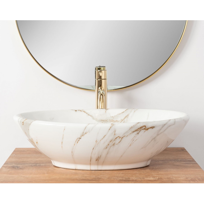 REA-U9685 - Tvättställ för bänkskiva PAMELA 33x53 cm keramik/marmordekor