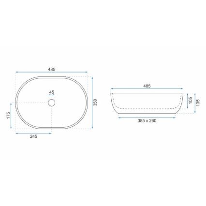 REA-U9887 - Tvättställ för bänkskiva LARA 35x48,5 cm, keramik/grå med marmordekor