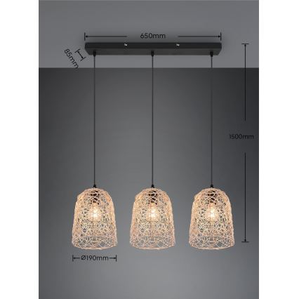 Reality - Pendellampa LOVIS 3x E27/40W/230V, svart