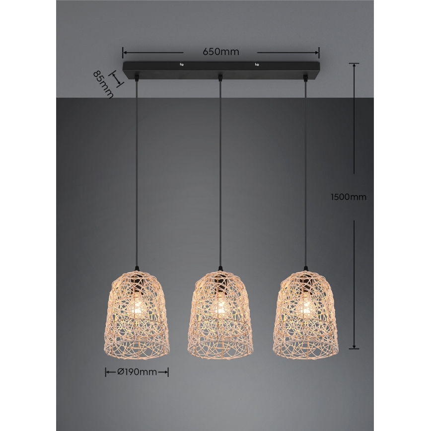 Reality - Pendellampa LOVIS 3x E27/40W/230V, svart