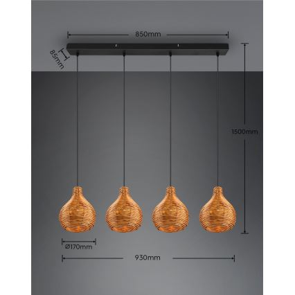 Reality - Pendellampa med kabel SPROUT 3xE14/40W/230V brun/rotting