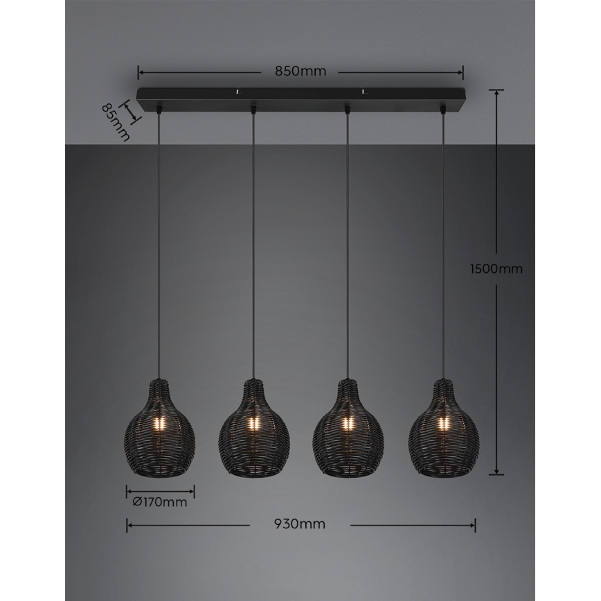 Reality - Takpendel SPROUT 4xE14/30W/230V svart/rotting