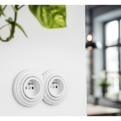 Reblig - Dubbel retrovägguttag för hushåll med ram, 230 V, snövitt