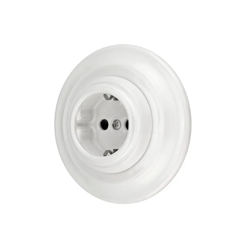 Reblig - Retro porslinsvägguttag med ram SCHUKO 250V/16A vit