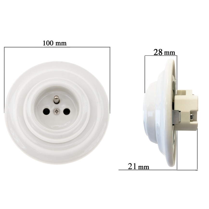 Reblig - Retro porslinsvägguttag med ram SCHUKO 250V/16A vit