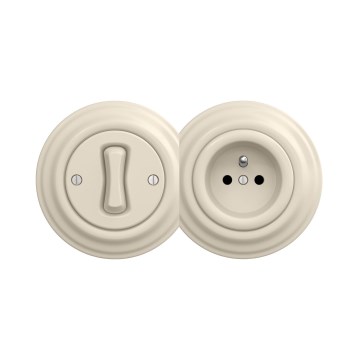 Reblig - Retro enkelpolig strömbrytare nr 1 och 230 V‑uttag med ram i beige