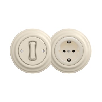 Reblig - Retro enkelpolig strömbrytare nr. 1 och SCHUKO-uttag 230 V med beige ram