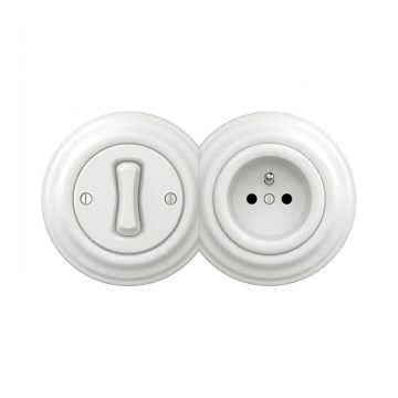 Reblig - Retro enpolig strömbrytare nr. 1 och 230 V-uttag med snövit ram