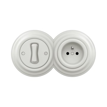 Reblig -Retro enpolig strömbrytare nr. 1 och 230V-uttag med vit keramisk ram