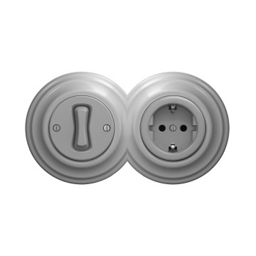 Reblig - Retro enpolig strömbrytare nr 1 och SCHUKO-uttag 230 V med grå ram