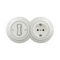 Reblig - Retro enpolig strömbrytare nr 1 och SCHUKO-uttag 230 V med keramisk ram, vit