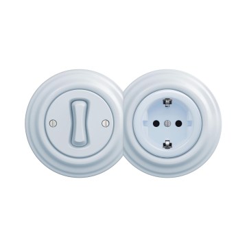 Reblig - Retro enpolig strömbrytare nr 1 och SCHUKO-uttag 230 V med ram, blå