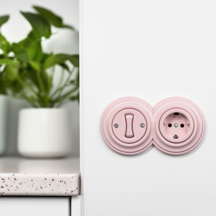 Reblig - Retro enpolig strömbrytare nr 1 och SCHUKO-uttag 230 V med ram i gammalrosa