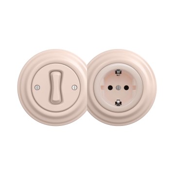 Reblig - Retro enpolig strömbrytare nr. 1 och SCHUKO-uttag 230 V med ram i gammalrosa
