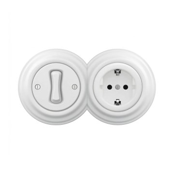 Reblig - Retro enpolig strömbrytare nr. 1 och SCHUKO-uttag 230 V med snövit ram