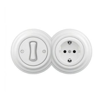 Reblig - Retro enpolig strömbrytare nr 1 och SCHUKO-uttag 230V med snövit ram