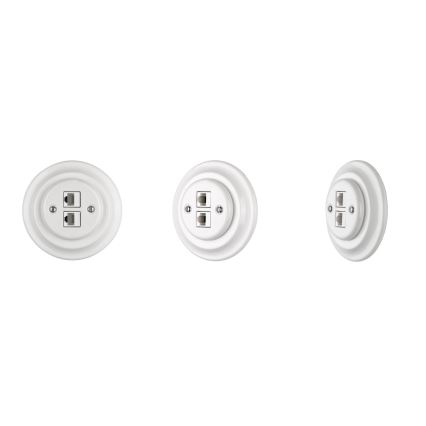 Reblig - Retro nätverksuttag i porslin utan ram, 2x CAT.5E, vit