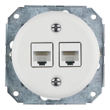 Reblig - Retro nätverksuttag i porslin utan ram, 2x CAT.5E, vit