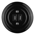 Reblig - Retro porslins-USB-ladduttag med ram, 2x USB-A, svart
