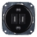 Reblig - Retro porslinsuttag utan ram, 2x USB-A, svart