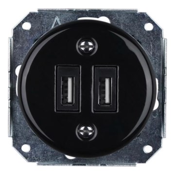 Reblig - Retro porslinsuttag utan ram, 2x USB-A, svart