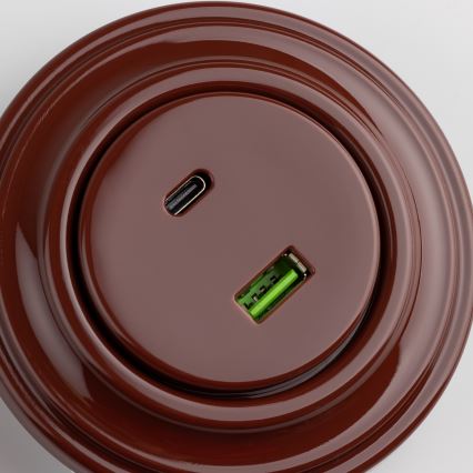 Reblig - Retro USB-uttag A+C med brun ram