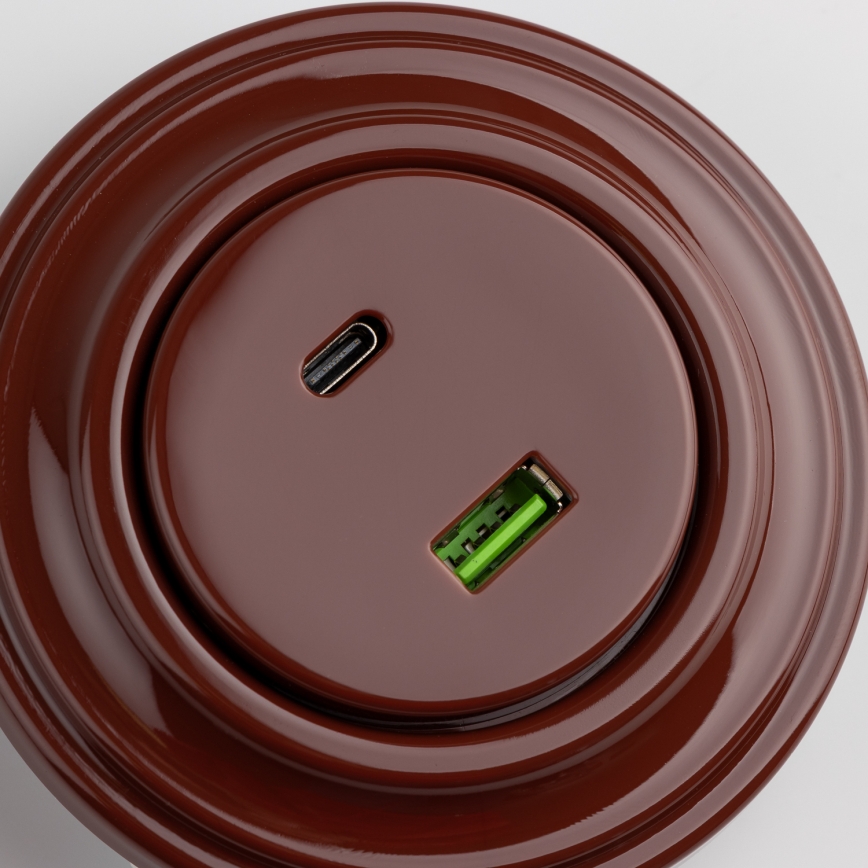 Reblig - Retro USB-uttag A+C med brun ram