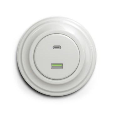 Reblig - Retro USB-uttag A+C med keramisk ram, vit