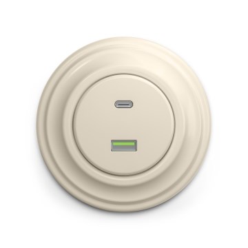 Reblig - Retro USB-uttag A+C med ram i beige