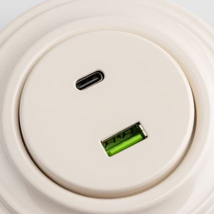 Reblig - Retro USB-uttag A+C med ram i beige