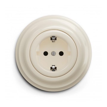 Reblig - Retro vägguttag för hemmabruk med ram SCHUKO 230V/16A beige