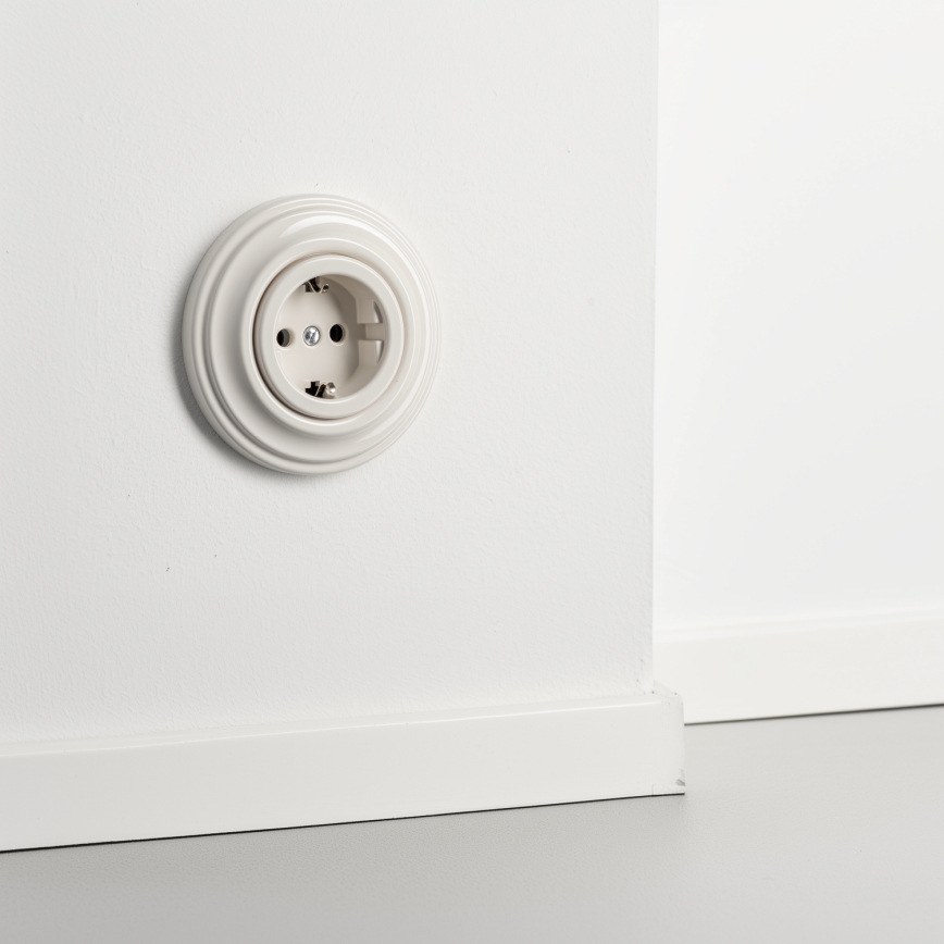 Reblig - Retro vägguttag för hemmabruk med ram SCHUKO 230V/16A beige