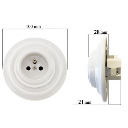Reblig - Retro vägguttag i porslin för hemmet med ram 250V/16A vitt