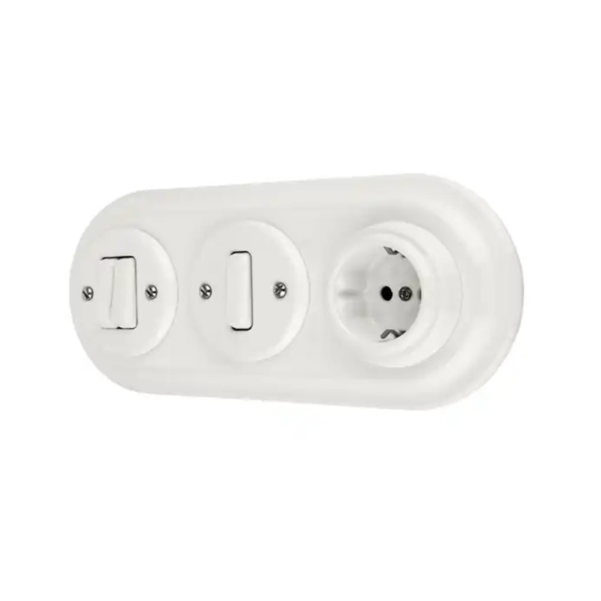 Reblig - Retro vägguttag i porslin utan ram, 250V/16A, vitt