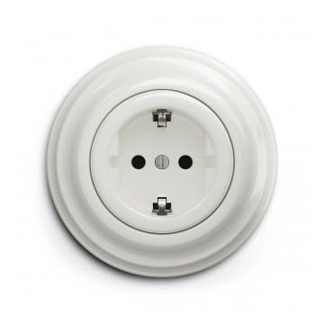 Reblig - Retro vägguttag med ram för hemmabruk SCHUKO 230V/16A, vit keramik
