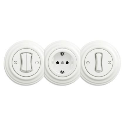 Reblig - Retro vägguttag utan ram SCHUKO 230V/16A vit keramik