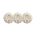Reblig - Trippelt retro hushållsuttag med ram, SCHUKO, 230 V, beige