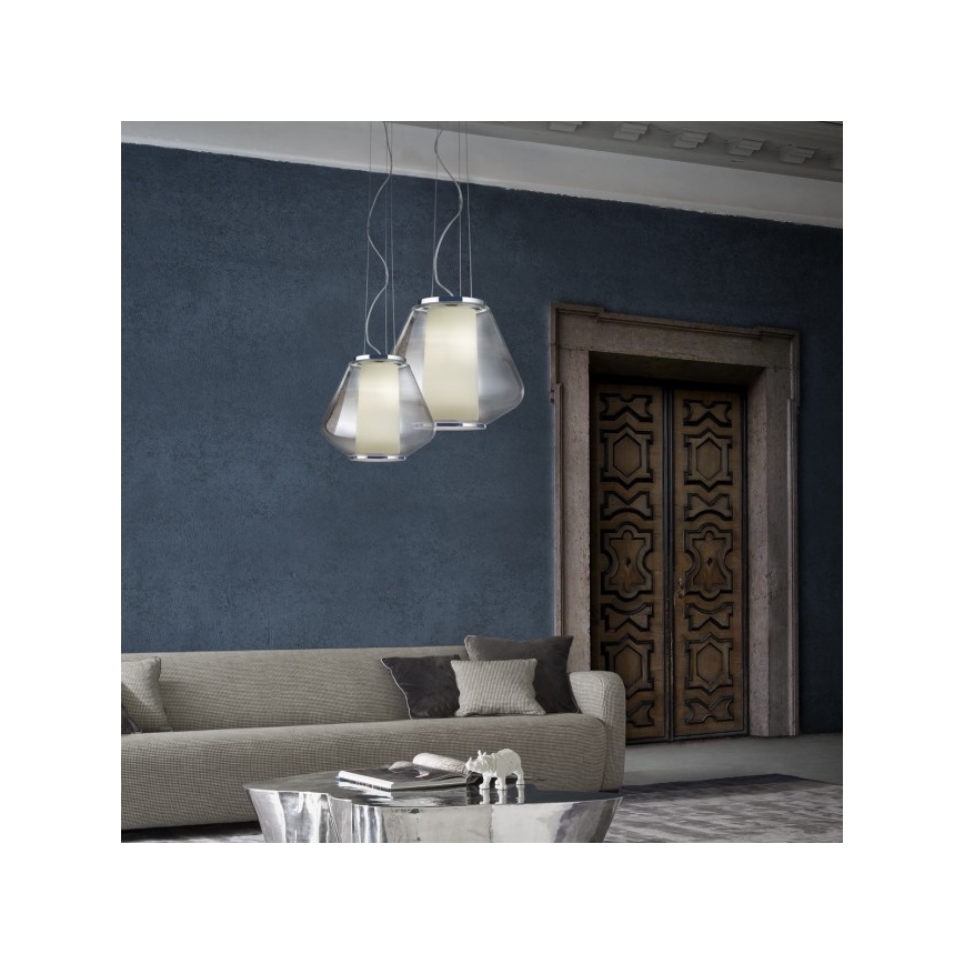 Redo 01-1140 - Ljuskrona med textilsladd FUSION 1xE27/42W/230V diameter 38 cm grå