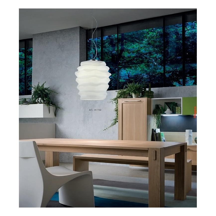 Redo 01-1142 - Pendellampa med kabel MAGMA 1xE27/42W/230V Ø 38 cm blank krom/vit