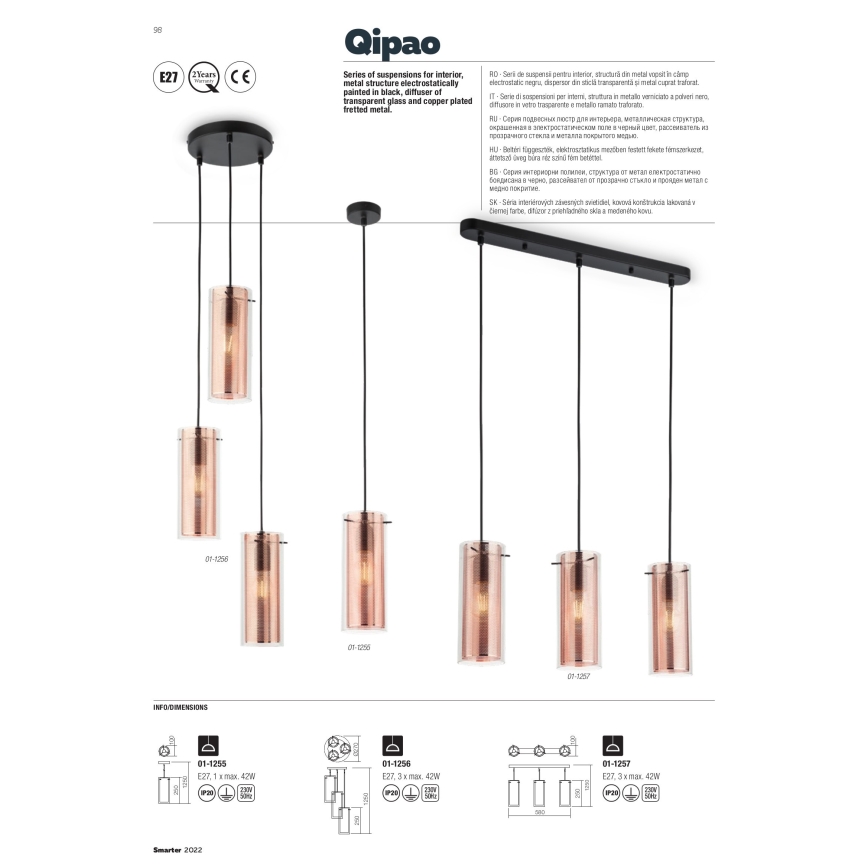 Redo 01-1257 - Taklampa på kabel QIPAO 3xE27/42W/230V