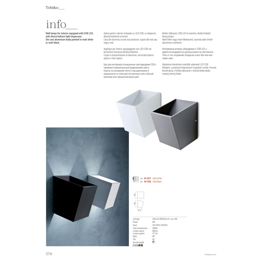 Redo 01-1317 - LED väggbelysning TOBIKO LED/6W/230V CRI 90 vit