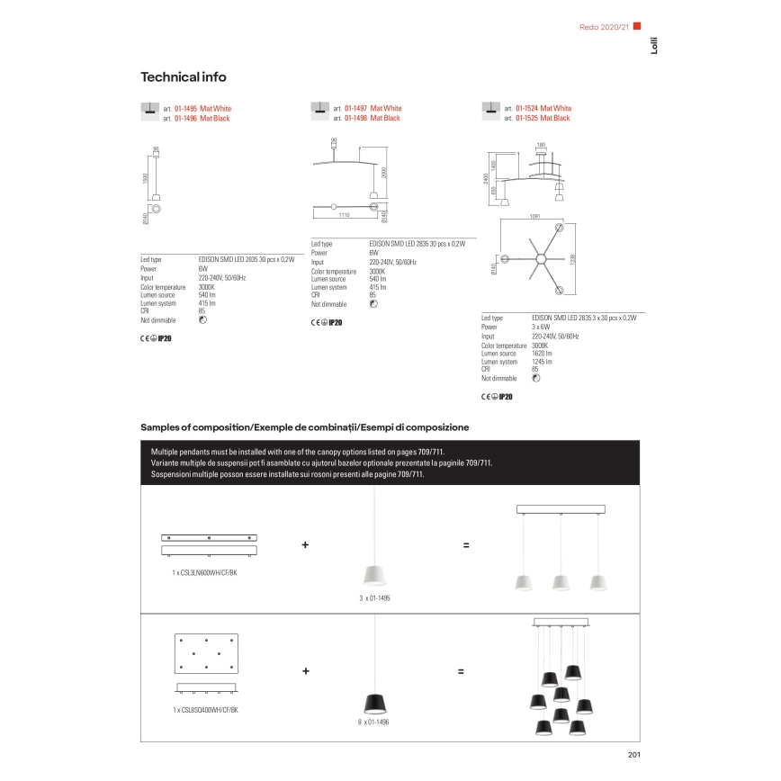 Redo 01-1495 - LED-pendel med vajer LOLLI LED/6W/230V Ø 14 cm vit