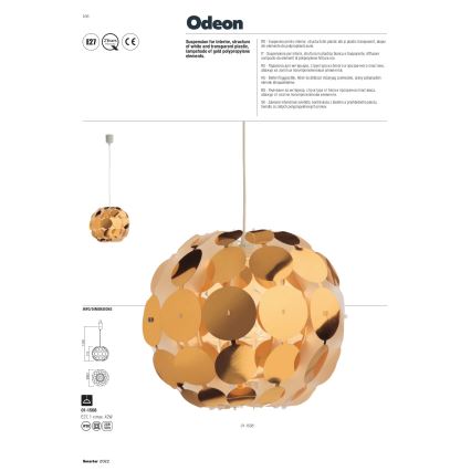 Redo 01-1508 - Ljuskrona med textilsladd ODEON 1xE27/42W/230V diameter 36 cm guld