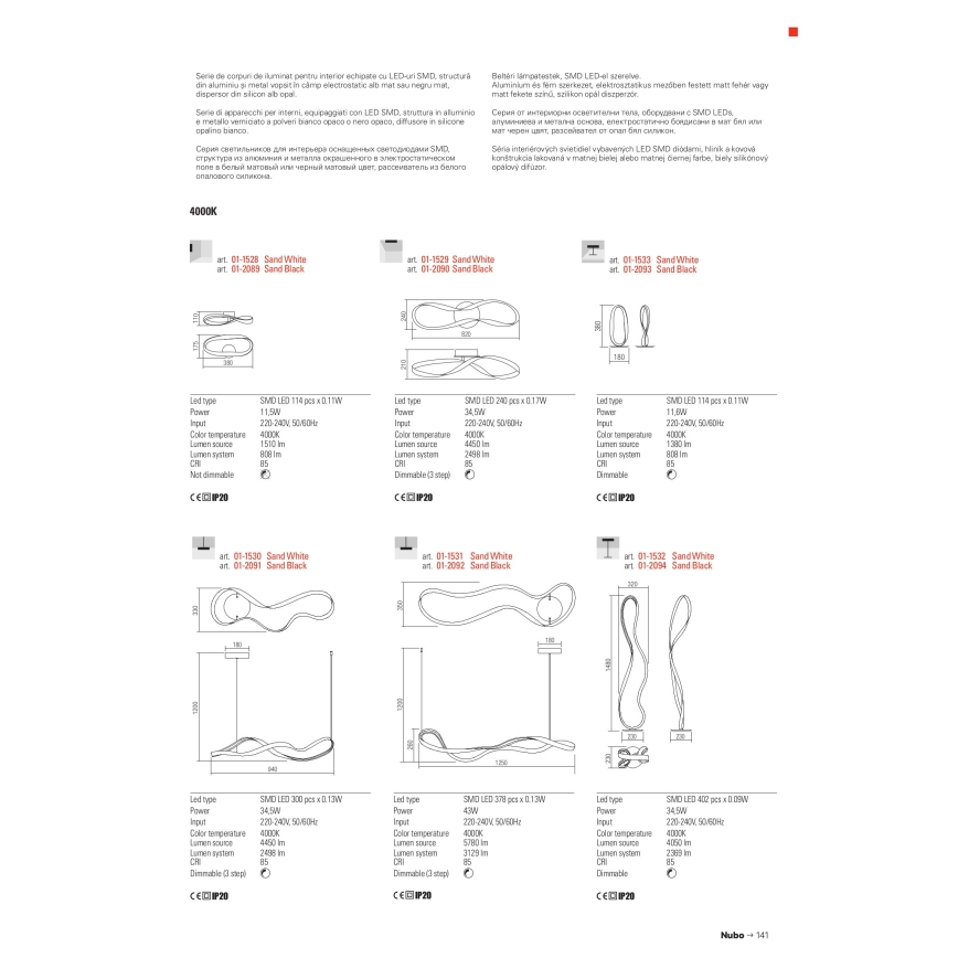 Redo 01-1531 - LED-pendel på kabel NUBO LED/43W/230V vit