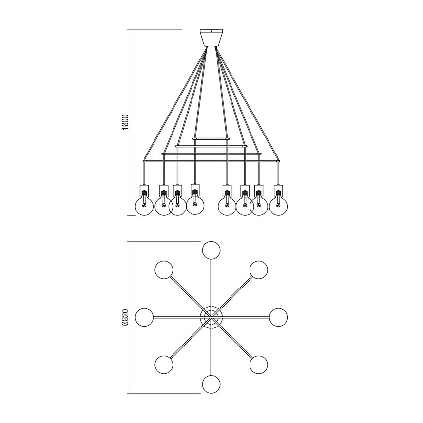 Redo 01-1564 - Taklampa med kabel MIKADO 8xE27/42W/230V Ø 82 cm vit