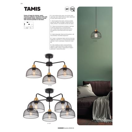 Redo 01-1573 - Taklampa med kabel TAMIS 3xE27/42W/230V Ø 59 cm svart