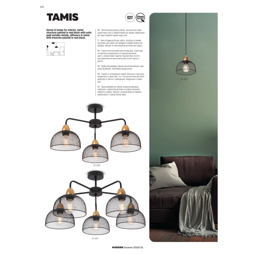Redo 01-1573 - Taklampa med kabel TAMIS 3xE27/42W/230V Ø 59 cm svart